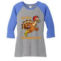 Funny Happy Thanksgiving Turkey Football Gift Women's Tri-Blend 3/4-Sleeve Raglan Shirt