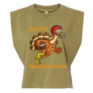 Funny Happy Thanksgiving Turkey Football Gift Garment-Dyed Women's Muscle Tee