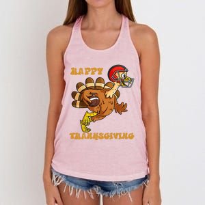 Funny Happy Thanksgiving Turkey Football Gift Women's Knotted Racerback Tank