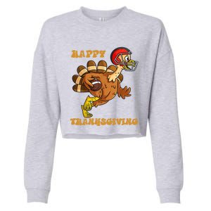 Funny Happy Thanksgiving Turkey Football Gift Cropped Pullover Crew