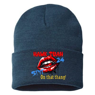 Funny Hawk Tush Spit On That Thing Presidential Candidate Parody Gift Sustainable Knit Beanie