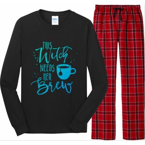 Funny Halloween Tea Gift Witch Needs Her Brew Cup Funny Gift Long Sleeve Pajama Set