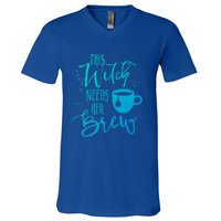 Funny Halloween Tea Gift Witch Needs Her Brew Cup Funny Gift V-Neck T-Shirt