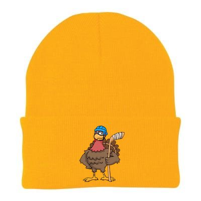 Funny Hockey Thanksgiving Turkey Hockey Player Costume Gift Knit Cap Winter Beanie