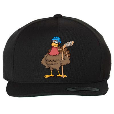 Funny Hockey Thanksgiving Turkey Hockey Player Costume Gift Wool Snapback Cap