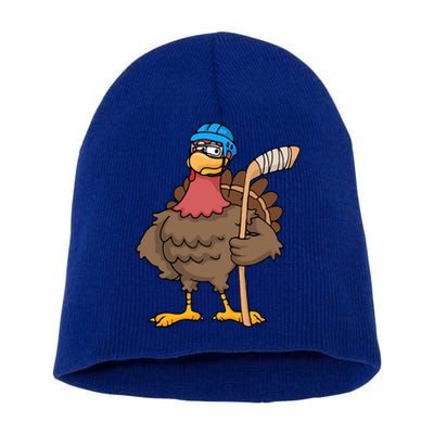 Funny Hockey Thanksgiving Turkey Hockey Player Costume Gift Short Acrylic Beanie