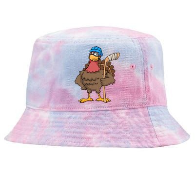 Funny Hockey Thanksgiving Turkey Hockey Player Costume Gift Tie-Dyed Bucket Hat