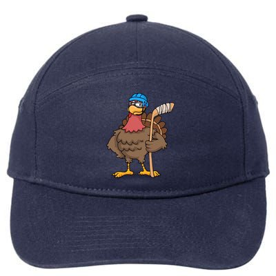 Funny Hockey Thanksgiving Turkey Hockey Player Costume Gift 7-Panel Snapback Hat