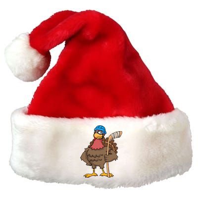 Funny Hockey Thanksgiving Turkey Hockey Player Costume Gift Premium Christmas Santa Hat