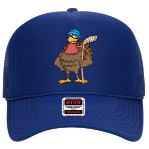 Funny Hockey Thanksgiving Turkey Hockey Player Costume Gift High Crown Mesh Back Trucker Hat