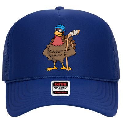 Funny Hockey Thanksgiving Turkey Hockey Player Costume Gift High Crown Mesh Back Trucker Hat