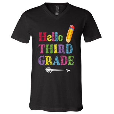 Funny Hello Third Grade Funny Back To The School V-Neck T-Shirt