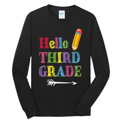 Funny Hello Third Grade Funny Back To The School Tall Long Sleeve T-Shirt