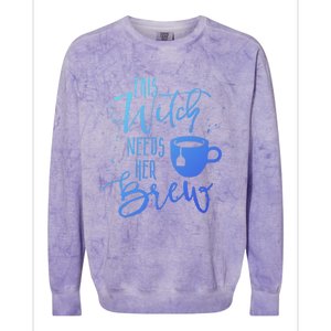 Funny Halloween Tea Gift Witch Needs Her Brew Cup Funny Gift Colorblast Crewneck Sweatshirt