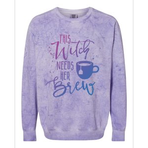 Funny Halloween Tea Gift Witch Needs Her Brew Cup Funny Gift Colorblast Crewneck Sweatshirt