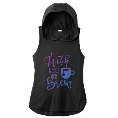 Funny Halloween Tea Gift Witch Needs Her Brew Cup Funny Gift Ladies PosiCharge Tri-Blend Wicking Draft Hoodie Tank