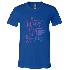 Funny Halloween Tea Gift Witch Needs Her Brew Cup Funny Gift V-Neck T-Shirt