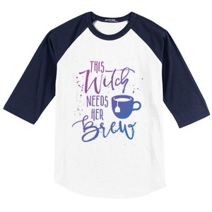 Funny Halloween Tea Gift Witch Needs Her Brew Cup Funny Gift Baseball Sleeve Shirt