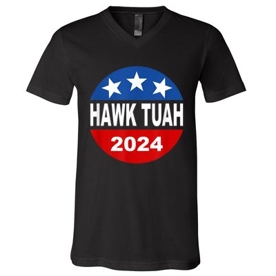 Funny Hawk Tuah 2024 Girl Hawk Tush Spit On That Thang V-Neck T-Shirt