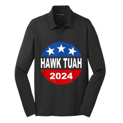 Funny Hawk Tuah 2024 Girl Hawk Tush Spit On That Thang Silk Touch Performance Long Sleeve Polo