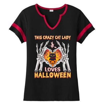 Funny Halloween This Crazy Cat Lady Loves Halloween Ladies Halftime Notch Neck Tee