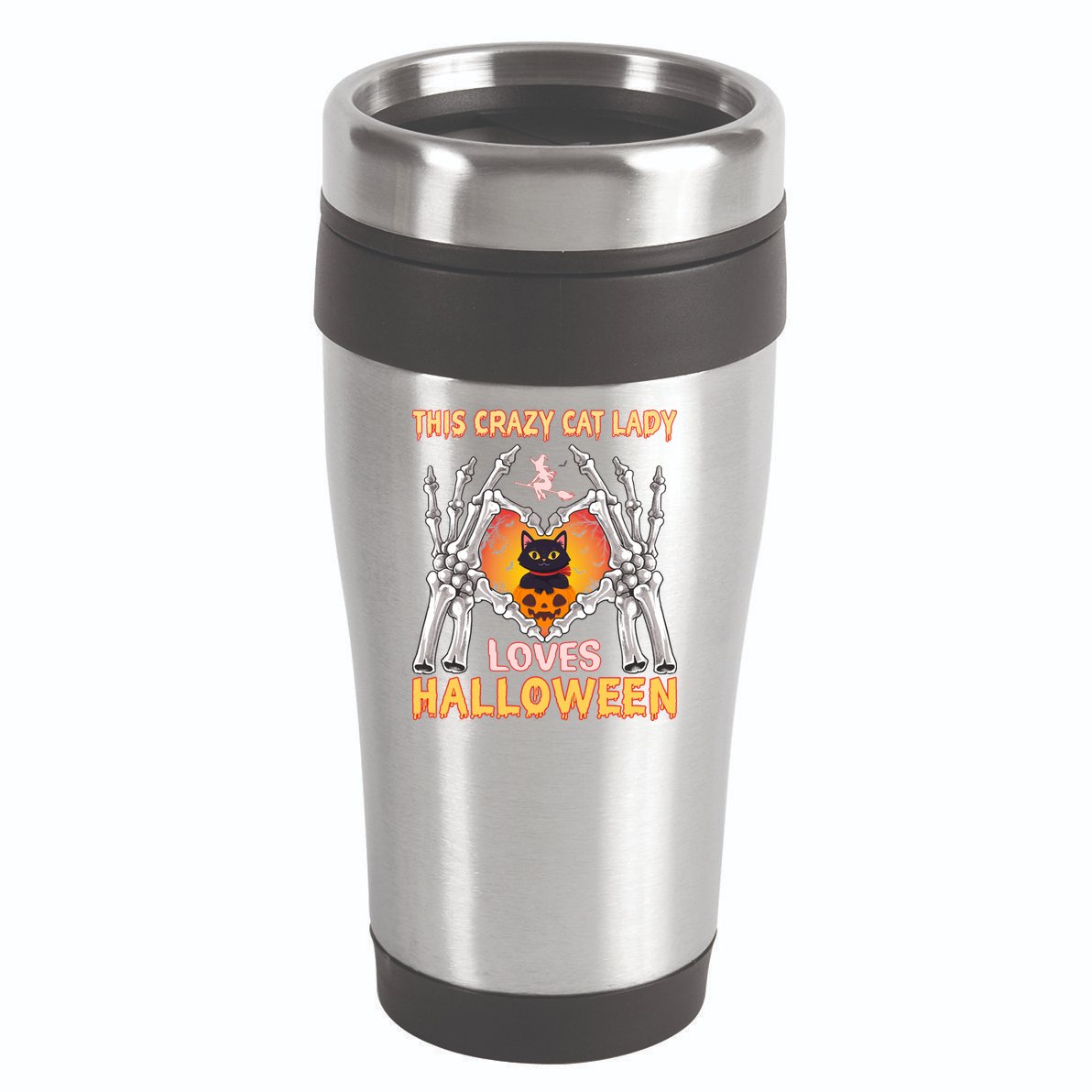 Funny Halloween This Crazy Cat Lady Loves Halloween 16oz Travel Tumbler