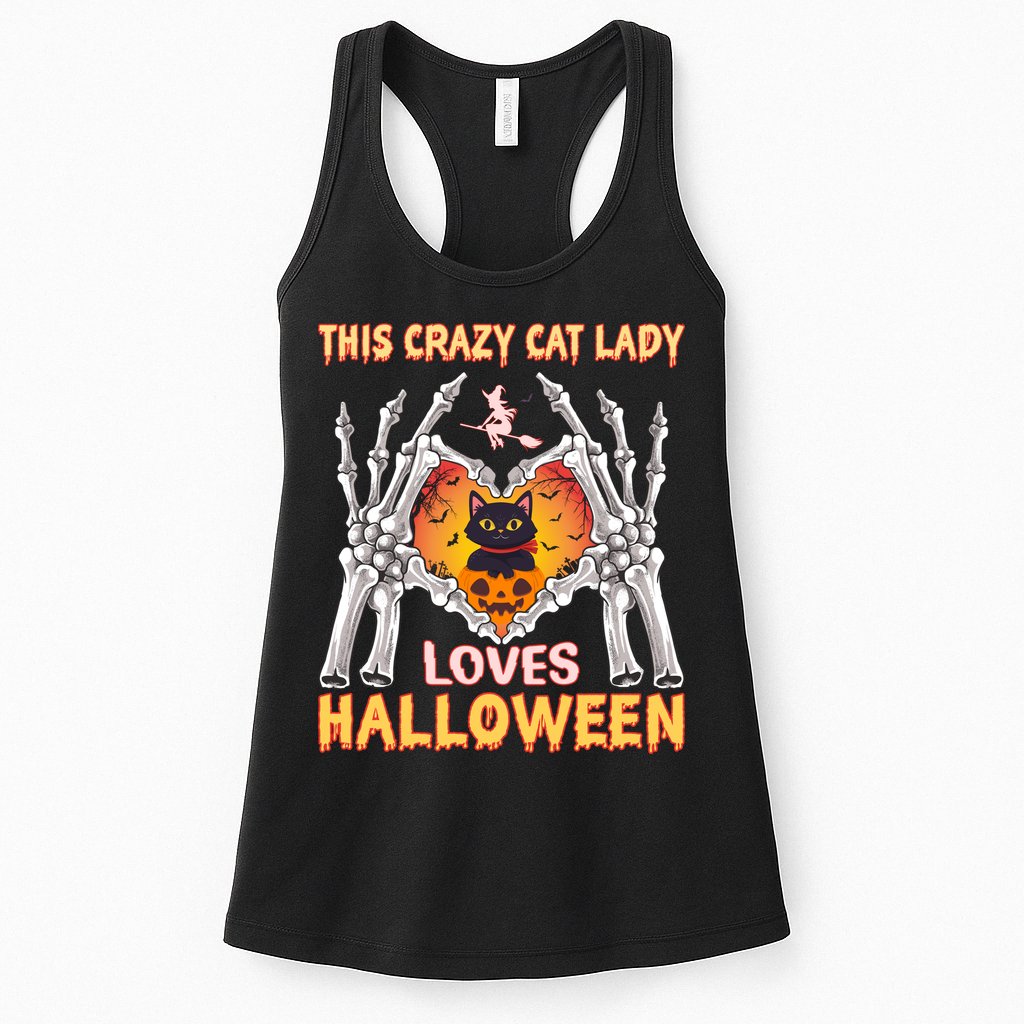 Funny Halloween This Crazy Cat Lady Loves Halloween Womens Tank Top