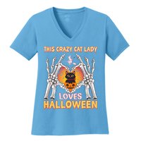 Funny Halloween This Crazy Cat Lady Loves Halloween Women's V-Neck T-Shirt