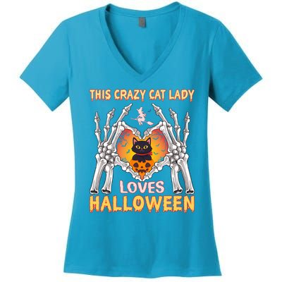 Funny Halloween This Crazy Cat Lady Loves Halloween Women's V-Neck T-Shirt