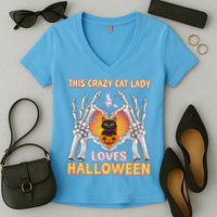 Funny Halloween This Crazy Cat Lady Loves Halloween Women's V-Neck T-Shirt