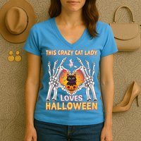 Funny Halloween This Crazy Cat Lady Loves Halloween Women's V-Neck T-Shirt
