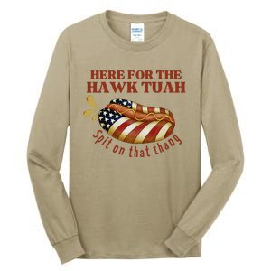 Funny Hawk Tuah Hot Dog Spit On That Thang July 4 Patriotic Tall Long Sleeve T-Shirt