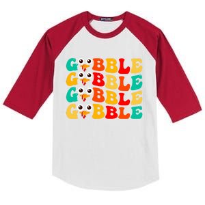 Funny Happy Thanksgiving Turkey Day Boy Girl Gift Kids Colorblock Raglan Jersey