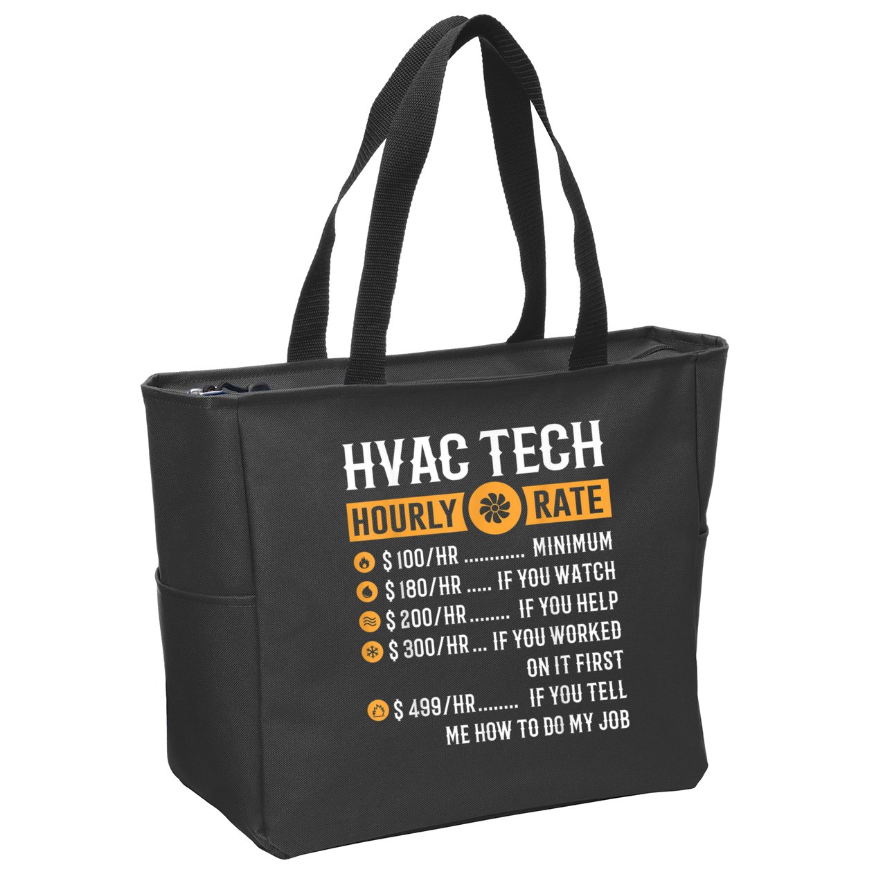 Funny HVAC Tech Gifts HVAC Tech Hourly Rate Zip Tote Bag