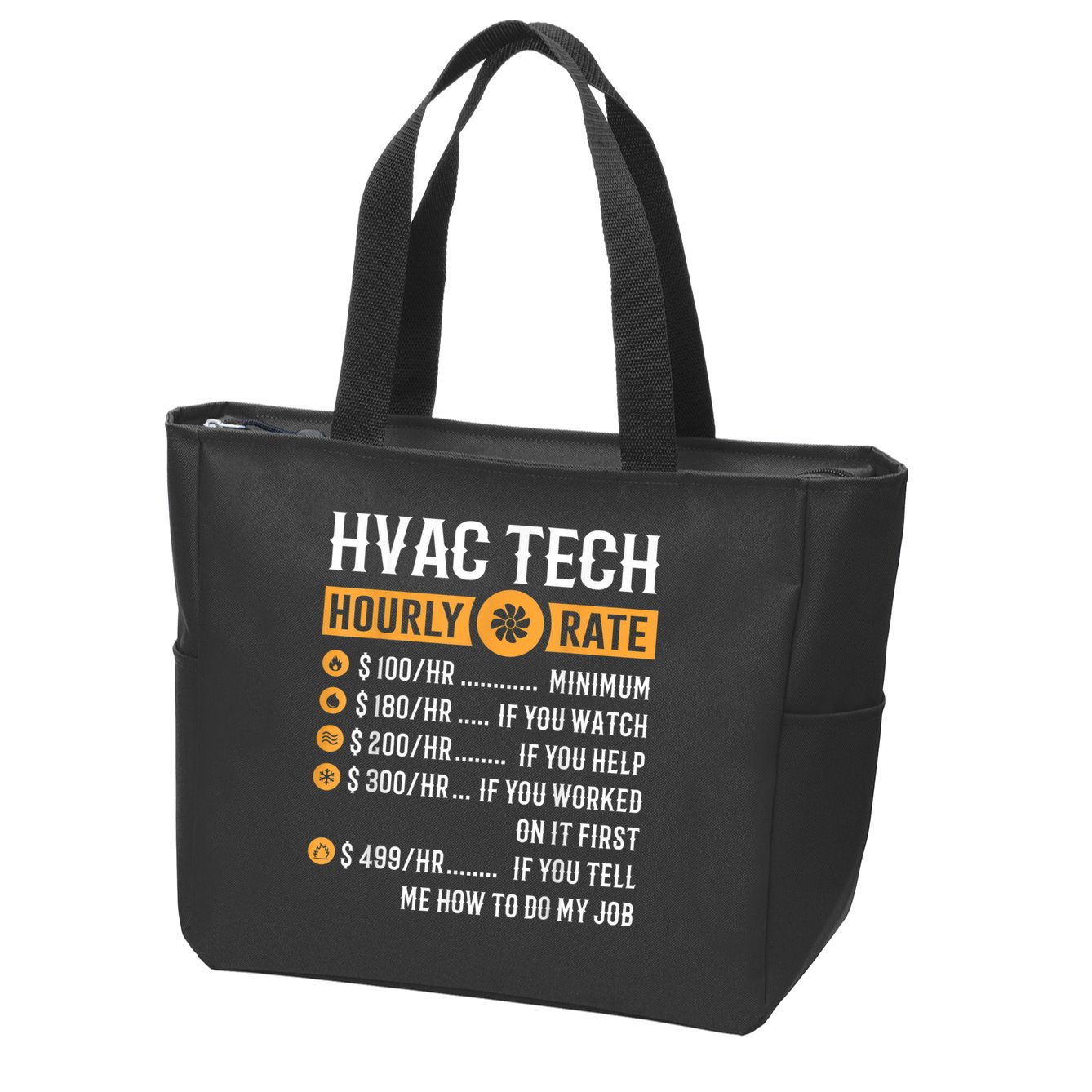Funny HVAC Tech Gifts HVAC Tech Hourly Rate Zip Tote Bag