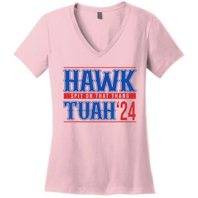 Funny Hawk Tuah 24 Sayings Design Women's V-Neck T-Shirt