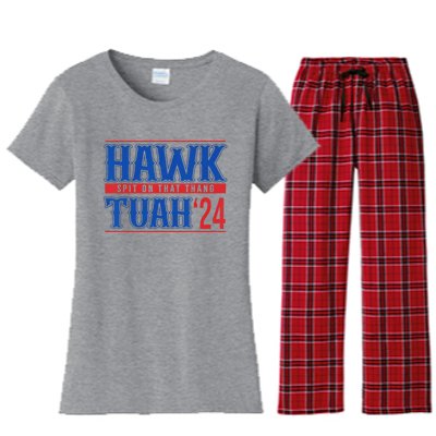 Funny Hawk Tuah 24 Sayings Design Women's Flannel Pajama Set