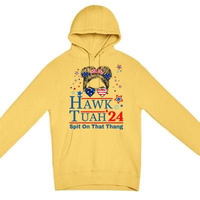 Funny Hawk Tush Messy Bun Design Premium Pullover Hoodie