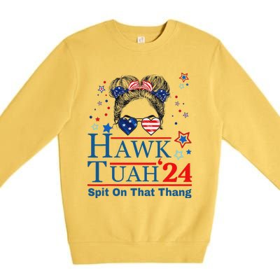 Funny Hawk Tush Messy Bun Design Premium Crewneck Sweatshirt