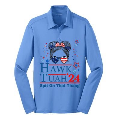 Funny Hawk Tush Messy Bun Design Silk Touch Performance Long Sleeve Polo