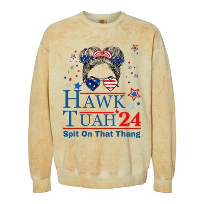 Funny Hawk Tush Messy Bun Design Colorblast Crewneck Sweatshirt