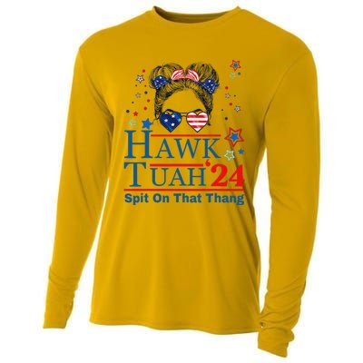 Funny Hawk Tush Messy Bun Design Cooling Performance Long Sleeve Crew