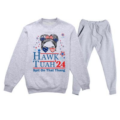 Funny Hawk Tush Messy Bun Design Premium Crewneck Sweatsuit Set