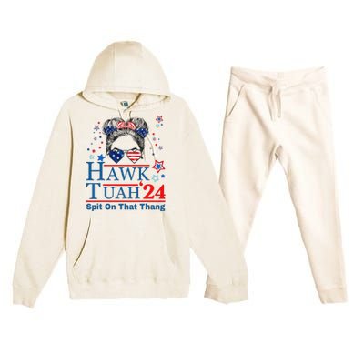 Funny Hawk Tush Messy Bun Design Premium Hooded Sweatsuit Set