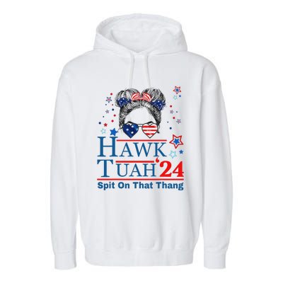 Funny Hawk Tush Messy Bun Design Garment-Dyed Fleece Hoodie