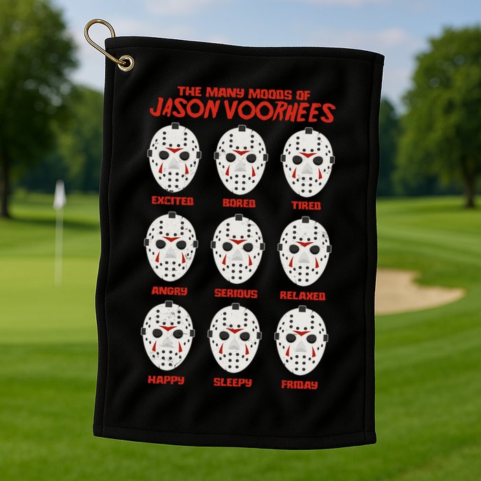 Funny Halloween The Many Moods Of Jason Voorhees Golf Towel