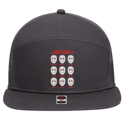 Funny Halloween The Many Moods Of Jason Voorhees 7 Panel Mesh Trucker Snapback Hat