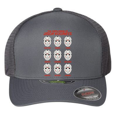 Funny Halloween The Many Moods Of Jason Voorhees Flexfit Unipanel Trucker Cap