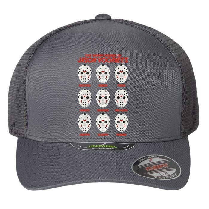 Funny Halloween The Many Moods Of Jason Voorhees Flexfit Unipanel Trucker Cap