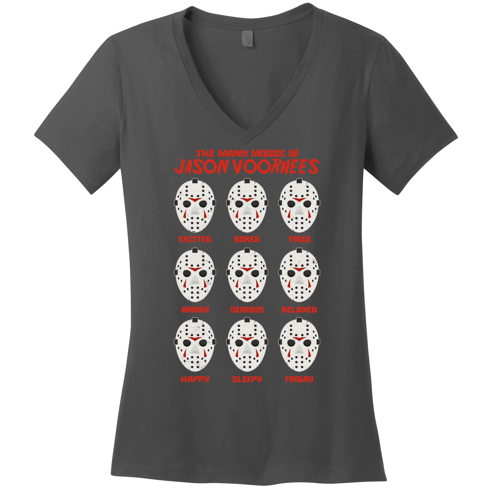 Funny Halloween The Many Moods Of Jason Voorhees Women's V-Neck T-Shirt